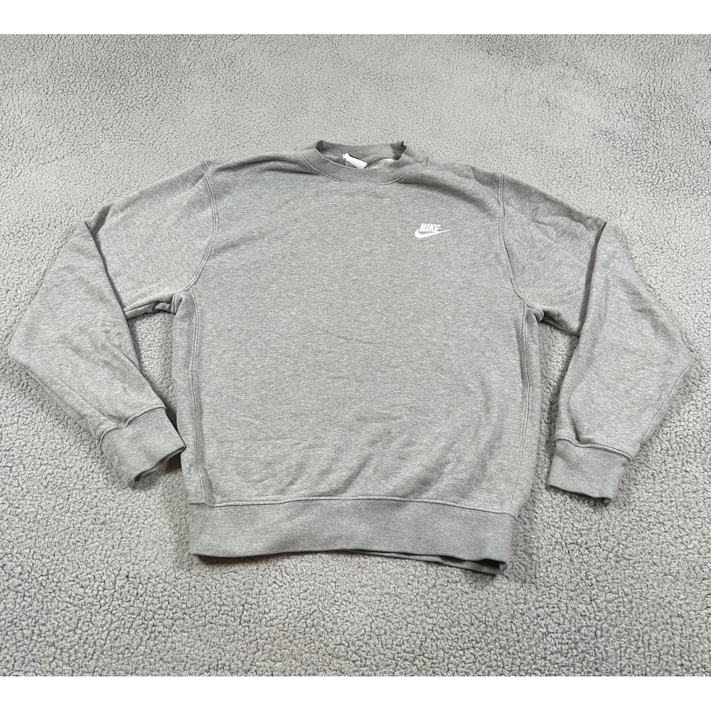 Nike Sweatshirt Mens XS Gray Crewneck Fleece Pullover Small Swoosh Logo